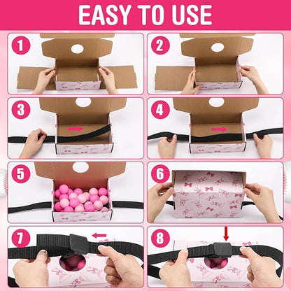 Yaomiao 4 Pack Bachelorette Party Shaking Swing Balls Game Set Includes 4 Set Strap Shake Box and 80 Balls for Birthday Bachelorette Bridal Shower Table Tennis Game(Pink BowPink)