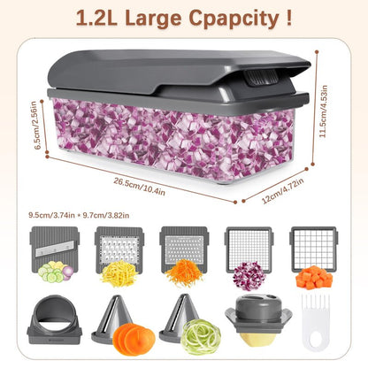 LHS Professional Multifunctional Vegetable Chopper Pro Food Chopper with Food Storage Containers, Mandoline Slicer Onion Dicer Fruit Cutter, Kitchen Gadgets and Home Essentials(7 in 1, Black)
