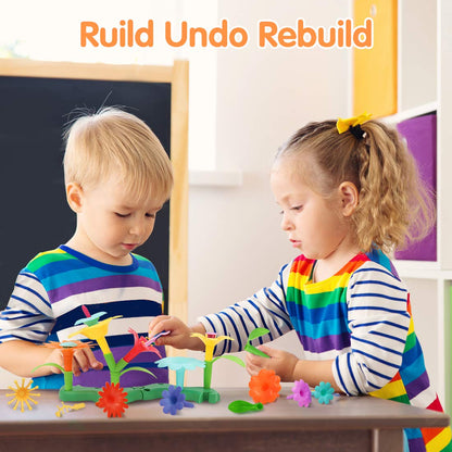 VERTOY Gifts for 3 4 5 6 Year Old Girls, Flower Garden Building Toys Set for Toddlers, STEM Preschool Activities and Gardening Pretend Playset, Stacking Game for Age 3+ Little Kids
