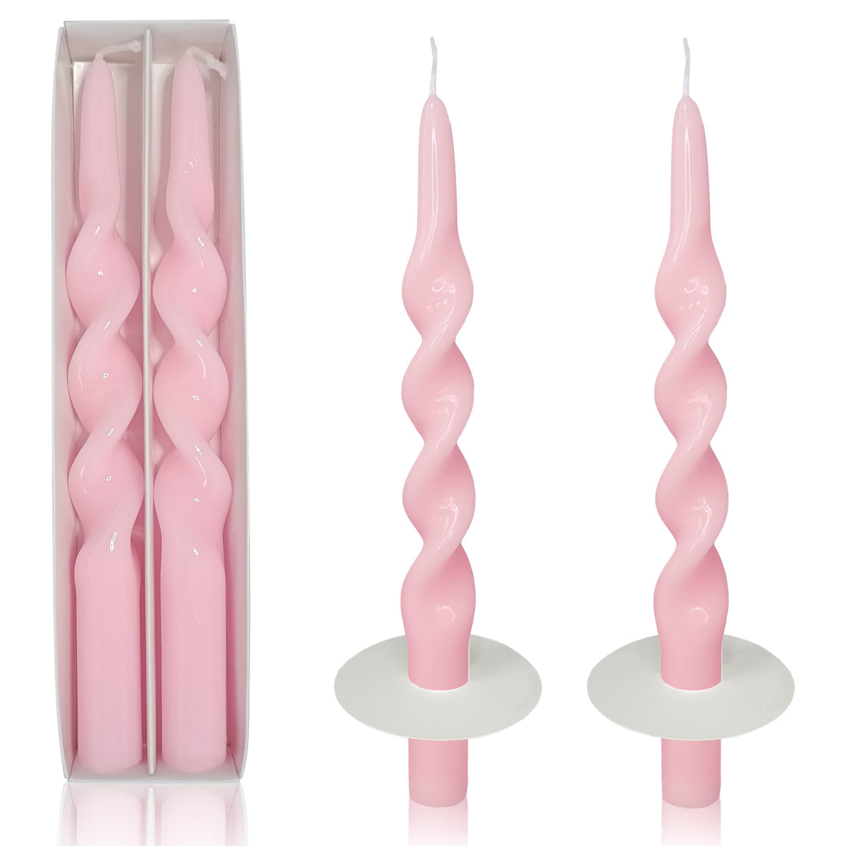 XINAOBAOLUO Spiral Taper Candles Twisted Candlesticks Tall Pink Odorless Candle Sticks with Candle Drip Tray for Home Decoration Holiday Wedding Party
