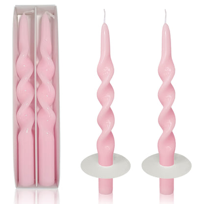 XINAOBAOLUO Spiral Taper Candles Twisted Candlesticks Tall Pink Odorless Candle Sticks with Candle Drip Tray for Home Decoration Holiday Wedding Party
