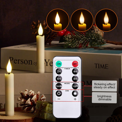 IMAGE 12Pcs LED Taper Candles Light Set Flameless 3D Wick Ivory Candles with Clip-on Christmas Tree Design, 10-Key Remote with Timer, Warm White Light, Battery Operated for Versatile Decoration
