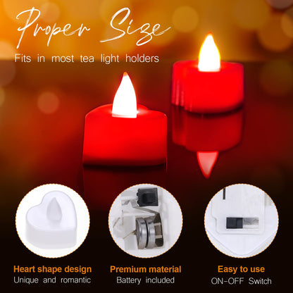 Coume 6000 Pcs Artificial Rose Petals with 120 Pcs Heart LED Tea Lights Candles Kit Rose Petals Candles Set for Romantic Night Anniversary Proposal Wedding Date Hotel(Red Light)