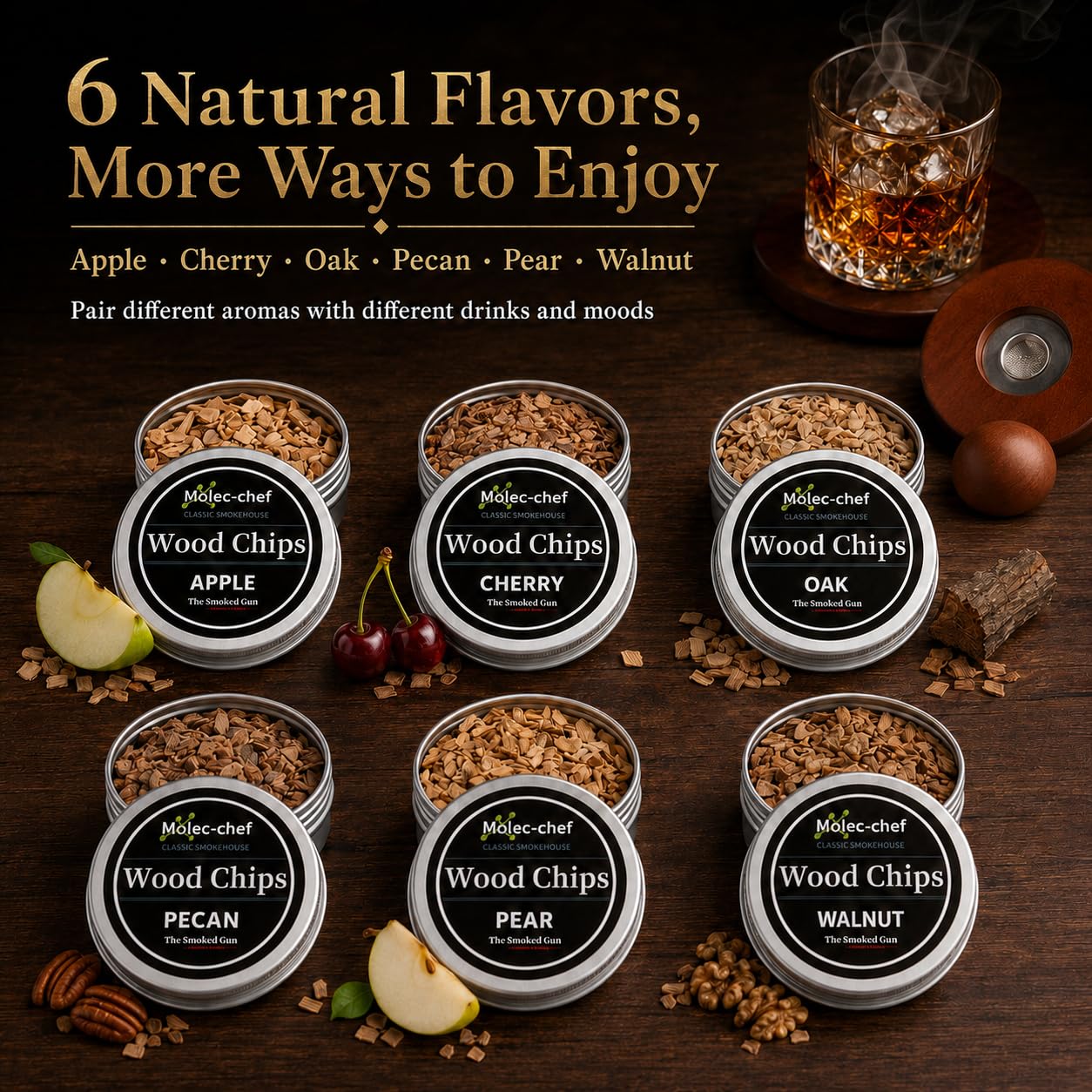 Grovind Whiskey Smoker Kit,Cocktail Smoker Kit with Torch,Bourbon smoker kit,Old Fashioned Smoker kit,Drink Smoker Infuser Kit with Wood Chips,Birthday Whiskey Bourbon Gifts for Men,Dad,Husband