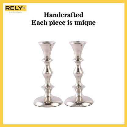 Rely+ Silver Candle Holders Set of 2 Decorative Centerpiece Table Candlesticks Holders for Taper Candles Home Decor Easter Candle Holders for Dinner Party Wedding Decorations