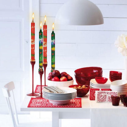 Taper Candles Christmas Printed Candlestick 4 PCS 10 inch Long Taper Candle Unscented Candlesticks Handmade Tapered Candles for Christmas Dinner Household Wedding Party Housewarming Home Décor Candles