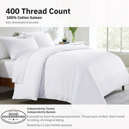 California Design Den 2 Pc Twin XL/Twin Duvet Cover Set - Winner Good Housekeeping Best Bedding Awards 2025, 400 Thread Count Sateen, 100% Cotton Duvet Covers, Button Closure, Corner Ties - White