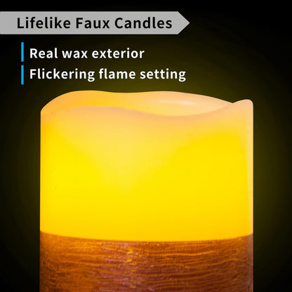 FURORA LIGHTING Red Trim Flameless Candles - Real Wax, Adjustable Brightness, Remote & Timer - 4 Pillars (3x4, 3x6) and 4 Votives, 8-Pack, Battery Operated