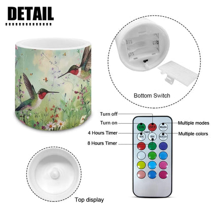 Cozeyat Hummingbird Battery Operated Flameless Candles Set of 4 with Remote Timer LED Pillar Candles Dancing Flame Waterproof for Indoor Outdoor Table Garden