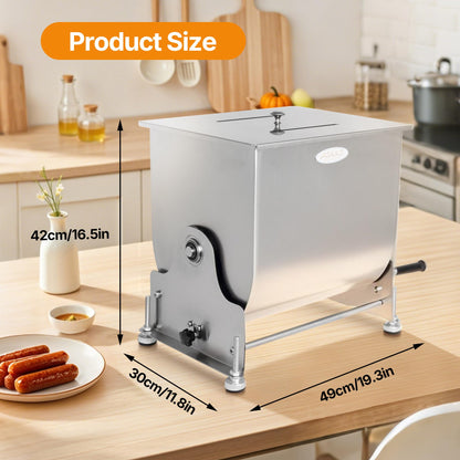 Hakka 30lb/15L Commercial Meat Mixer, Stainless Steel 20L Tilt Tank Manual Meat Mixer for Sausage (Mixing Max.30lb/15L for Meat)