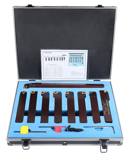 Accusize Industrial Tools 1" 9 Pieces/Set, Indexable Carbide Turning Tools and Boring Bar, 2988-0001