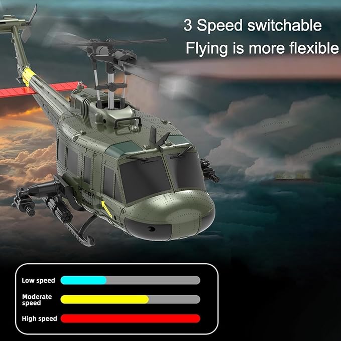 RC ERA C032 UH-1 Huey Helicopter - Remote Control Helicopters for Adult 1/48 Sacle 2.4G 6CH Gyro Stabilized Aircraft with Altitude Hold &amp Optical Flow3D Stunt Drone (Green)