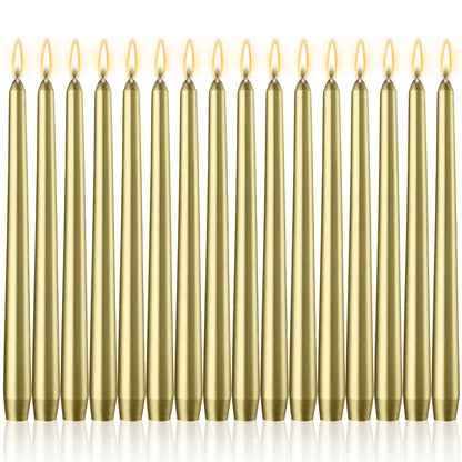 MTLEE 16 Pcs 10 Inch Long Tapered Candle Stick Bulk Smokeless Unscented Burning Candlestick Paraffin Wax with Cotton Wick for Dinner Valentine Wedding Birthday Anniversary Party Church(Warm Golden)