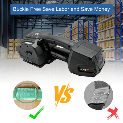 HTAXSCC Electric Strapping Machine 2 x 4000mAh Battery Automatic Strapping Tool for 1/2-5/8in PP PET Straps Portable Handheld Banding Machine for Warehouse Box Pallet Packaging