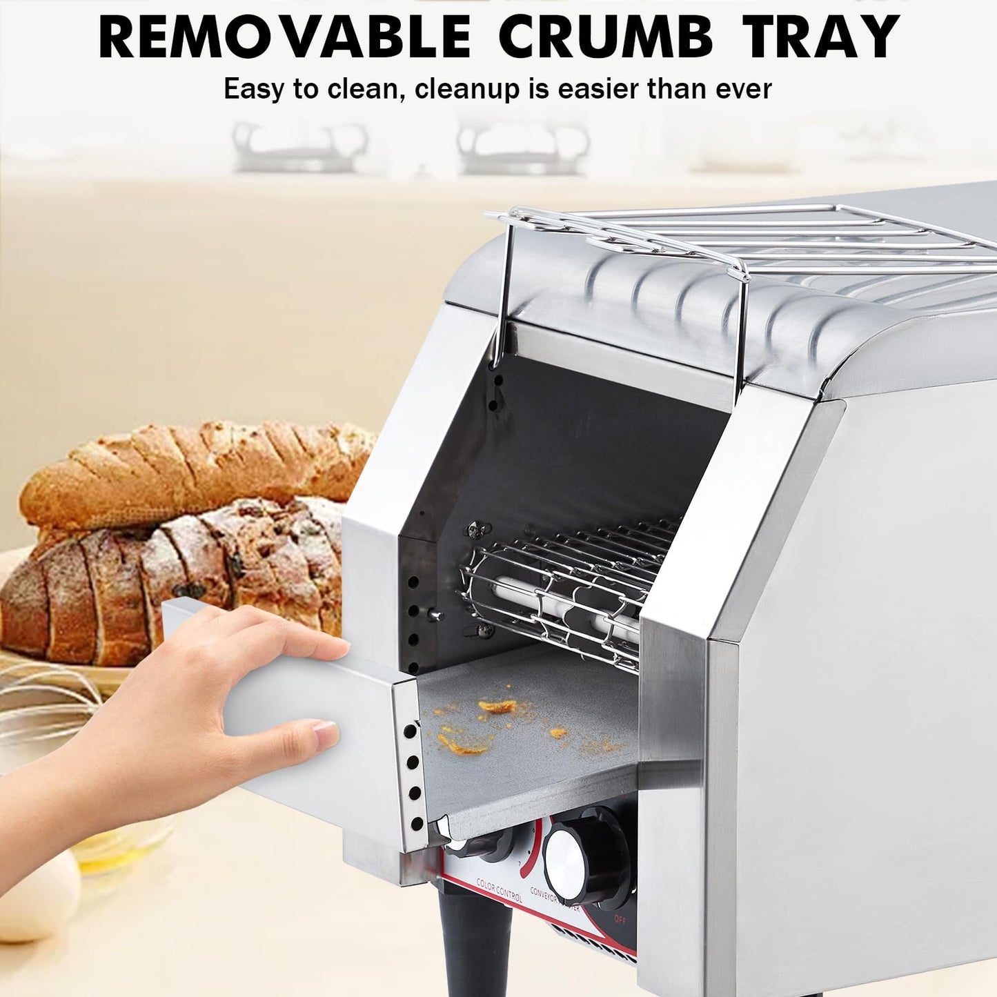 Garvee Commercial Toaster Conveyor 450 Slices/H Heavy Duty Industrial Conveyor Toaster Stainless Steel Electric Oven with Dual Heating Tube 7-speed Adjustments for Bagel Croissant Restaurant Bakery