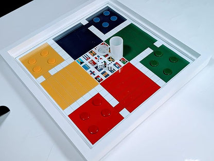 Real Glass Top Game Board with Chess Checkers Backgammon Ludo (Caribbean &amp Indian) Chausar Pachisi Tic-Tac-Toe Snakes and Ladders and a Drinking Dice Board Game.