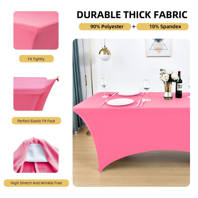 ZarzaaSik 2-Pack 8ft Spandex Table Covers for Rectangle Folding Tables - Washable Elastic Tablecloth - Ultimate Fitted Table Protector for Birthday Parties, Trade Shows, Banquet
