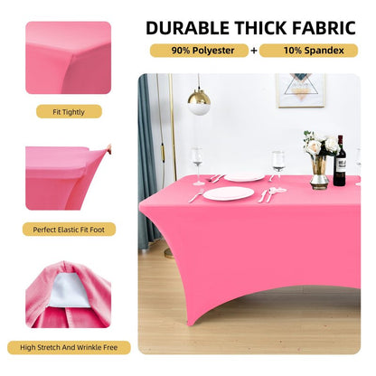 ZarzaaSik 6-Pack 8ft Spandex Table Covers for Rectangle Folding Tables - Washable Elastic Tablecloth - Ultimate Fitted Table Protector for Birthday Parties, Trade Shows, Banquet