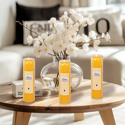 KONNI 2x8 Inch Yellow Pillar Candles in Glass Set of 3, Devotional Prayer Candle, Unscented Religious Candles, 105 Hours Emergency Long Burning, Ideal for Memorials, Vigil, Blessing