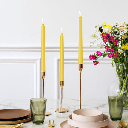 LYOBATH 12 Pack Yellow Taper Candles - Taper Candles 10 Inch Dripless, Smokeless & Unscented - 8 Hours Long Burning - Ideal for Weddings, Dinner Parties, and Home Decor