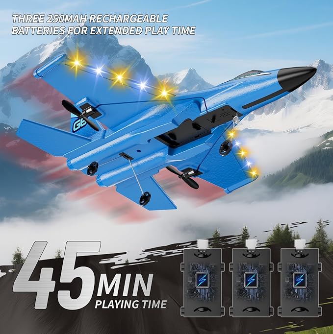Foam RC Plane with 3 Batteries Remote Control Airplane RC Jet Helicopter Plane for Kids Adults Beginner Easy to Fly RC Fighter Remote Control Aircraft with Automatic Balance Gyro for Adult Kids