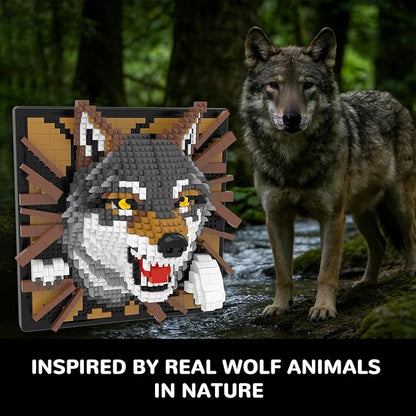 Wolf Animal 3D Wall Art Micro Mini Building Blocks Set Unique Home Wall Decor or Table Display No Compatible with Lego Ideal Gift Toy for Adults &amp Boys Girls 14+ (1512 PCS)