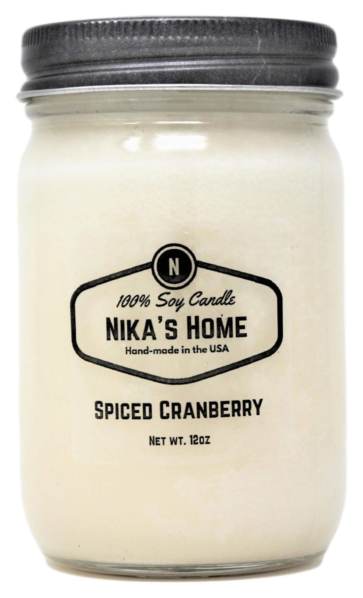 Nika's Home Spiced Cranberry Soy Candle - 12oz Mason Jar - Non-Toxic - Hand Poured in The USA, Long Burning 50-60 Hours Highly Scented All Natural, Clean Burning