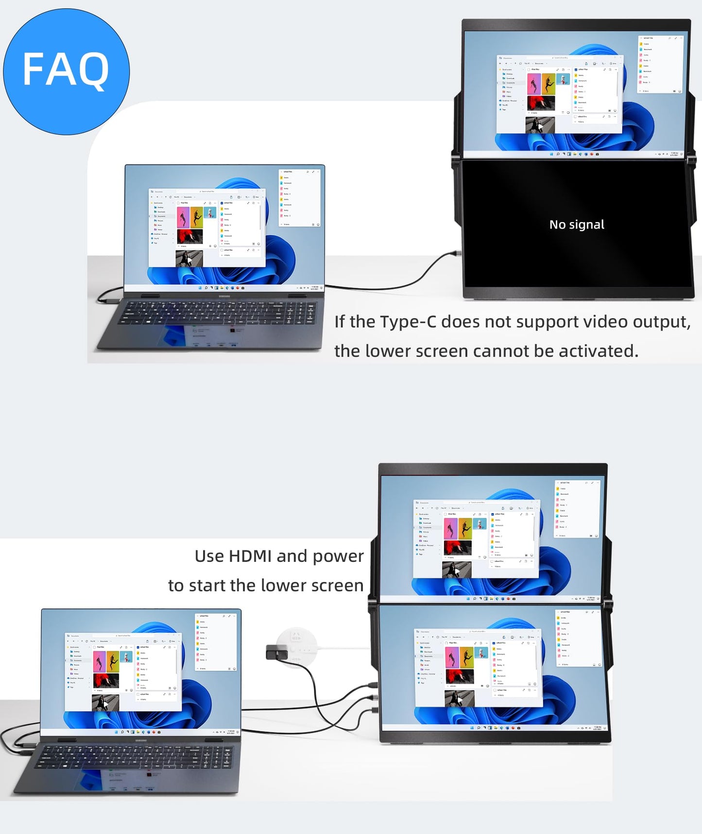 Ingnok 15.6" Dual Monitor, FHD 1080P 100% sRGB Laptop Screen Extender for Windows Mac, with 4 Speakers, 2 HDMI USB C Ports, for Office Gaming Triple Monitor