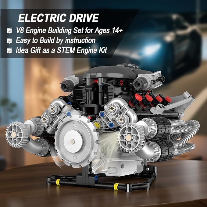 HIGH GODO V8 Engine Building Kit That Works Build Your Own MOC V8 Engine Model with App Control Visible Car Engine Model Kit with Motor and Lights Ideas Gifts for Teens Adults 14+(689 PCS)
