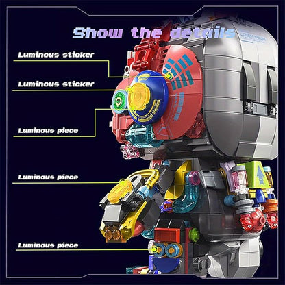Mechanical Rabbit Building Set - Punk Style Animal Collection Toy Robot Bunny Sets with LED Light Neon Style Collectible Building Toy Easter Decor Gift for Boys Girls Adults Teens Ages 12+ 1377PCS