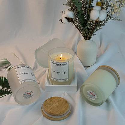 Creahaus 10oz, 16 Pack Thick Candle Jars with Bamboo Lids for Making Candles, Bulk Frosted Empty Glass Candle Containers & Sticky Labels, Warming Labels Kit, Heat Resistant Candle Vessels