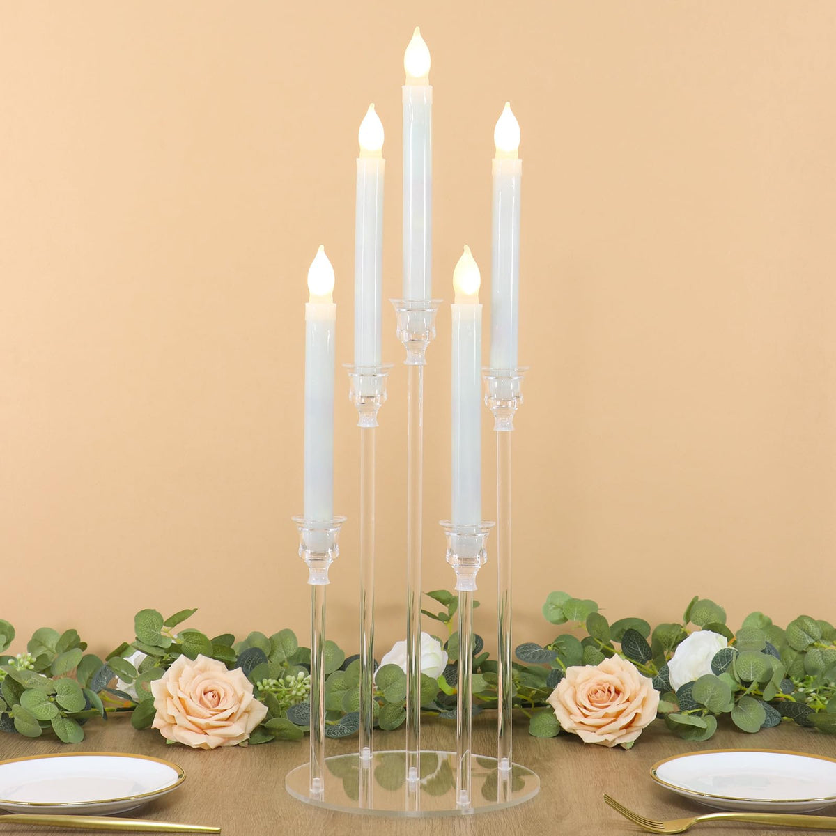 Acrylic Candelabra, 5 Arm Taper Candle Holders, Candle Centerpieces for Tables, Clear Candlestick Holder,Acrylic Candlestick Holder for Wedding, Party, Dining Table, Christmas Anniversary Decor