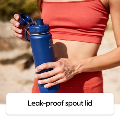 Takeya Actives Stainless Steel Water Bottle, Insulated Spout Lid, Keeps Drinks Cold 24 Hrs, Leakproof, Durable, Dishwasher Safe, Ideal for Gym, Travel, Fits Most Cup Holders, 18 oz/Midnight Blue