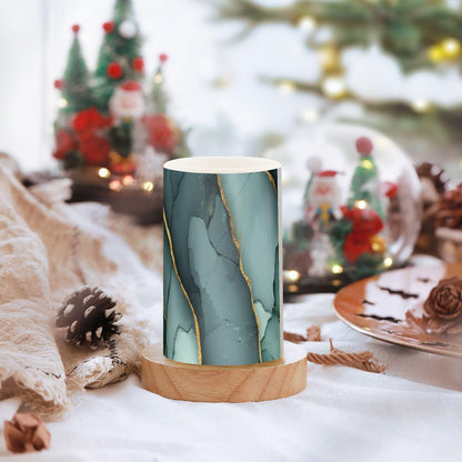 Flameless Pillar Candles Battery Powered Flameless Candle Lantern for Outdoor Marble Green Grey