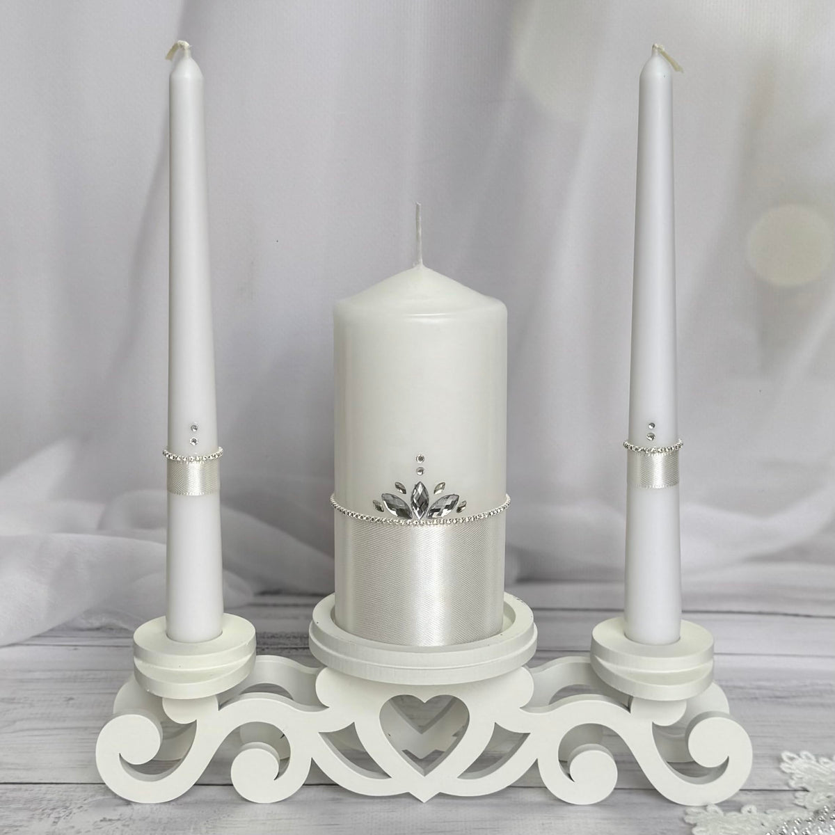 Magik Life Unity Candle Set - Wedding Ceremony & Reception Candle – 6” Pillar & Two 10” Taper Candles – Long Burning Unity Candles for Marriage Ritual – Handmade in USA –White |Classic|Crown