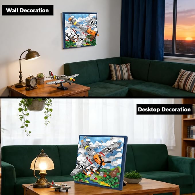Military Plane 3D Wall Art Micro Mini Building Blocks Set WW2 BF-109 Fighter Jet Wall Decor or Table Display No Compatible with Lego Great Army Airplane Toy Gift for Adults Teens 14+ (1320 PCS)