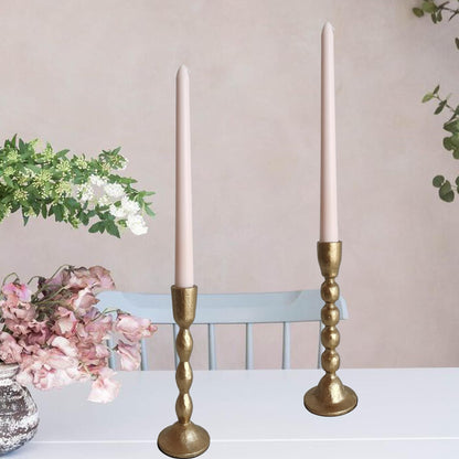 Antique Iron Taper Candle Holders - Set of 2 Decorative Candlesticks, Brass Finish Candle Stand for Weddings, Dining, and Parties