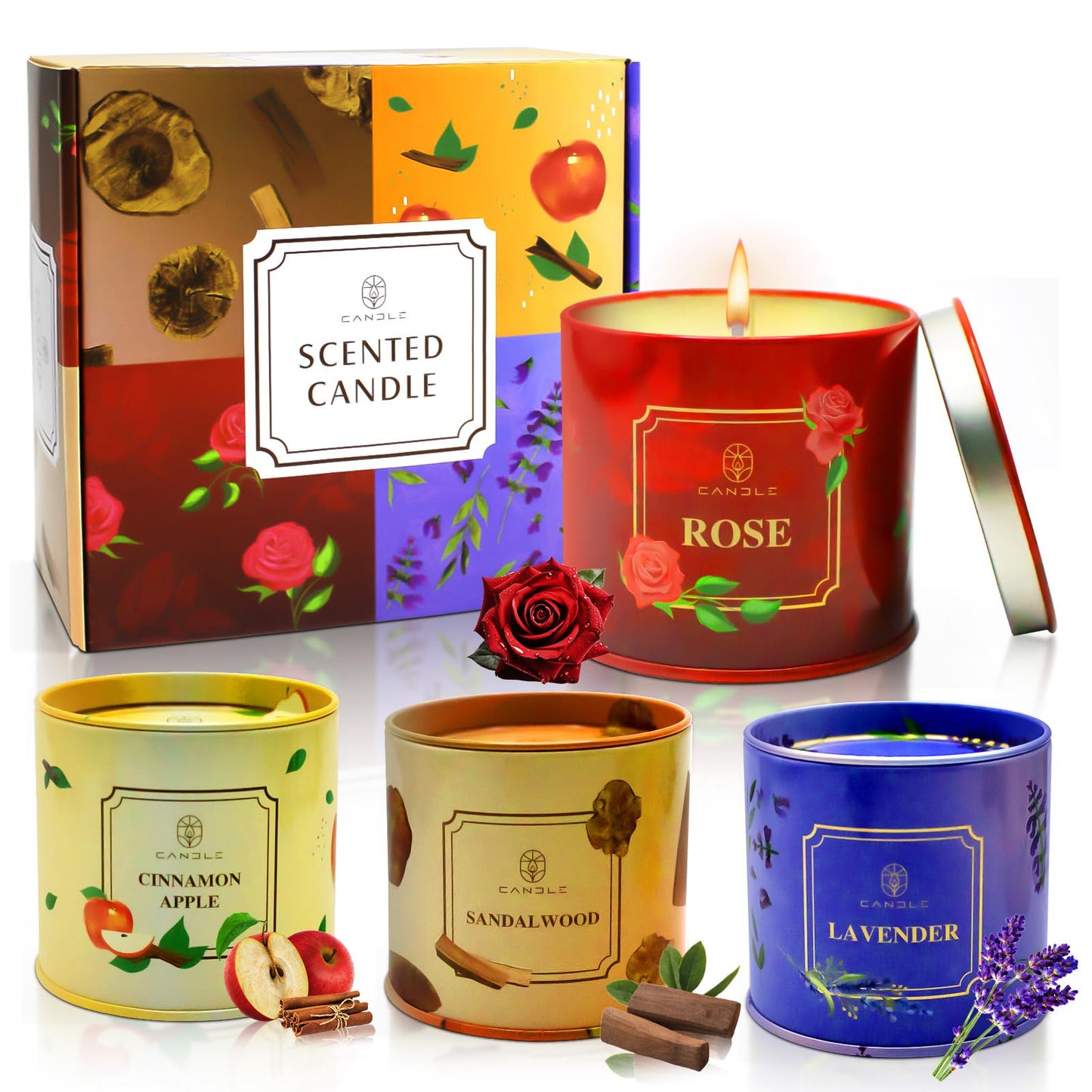 Mothers Day Gifts, Scented Candles, 4 Pack Long Lasting Soy Wax Candles Gift Set Birthday Gifts for Women, Party Favors Decoration
