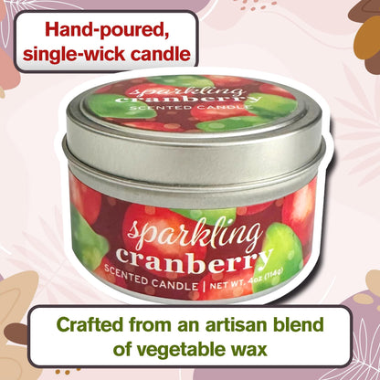 Greenwich Bay Hand-Poured Scented Candle in Decorative Tin – 4 oz/114 g Travel Candle with Lead-Free Wick, Vegetable Wax, Aromatherapy Gift, Single Wick – Made in USA (Sparkling Cranberry)
