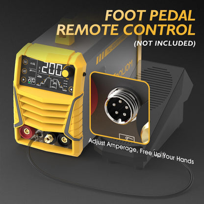 TOOLIOM 200A TIG Welder with Pulse, 4 in 1 Multifunctional TIG Welding Machine DC TIG/Spot TIG/Pulse TIG/Stick 110&220V Dual Voltage with Large Digital Display