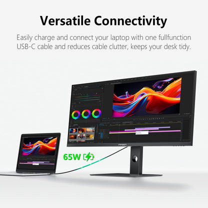 INNOCN 40 Inch 5K 5120 x 2160p Ultrawide Monitor for Laptop, 21:9, 100Hz, IPS, HDMI, DP, FreeSync, HDR400, USB-C, DeltaE＜2, Built-in Speakers, Height Adjustable, Black - 40C1U