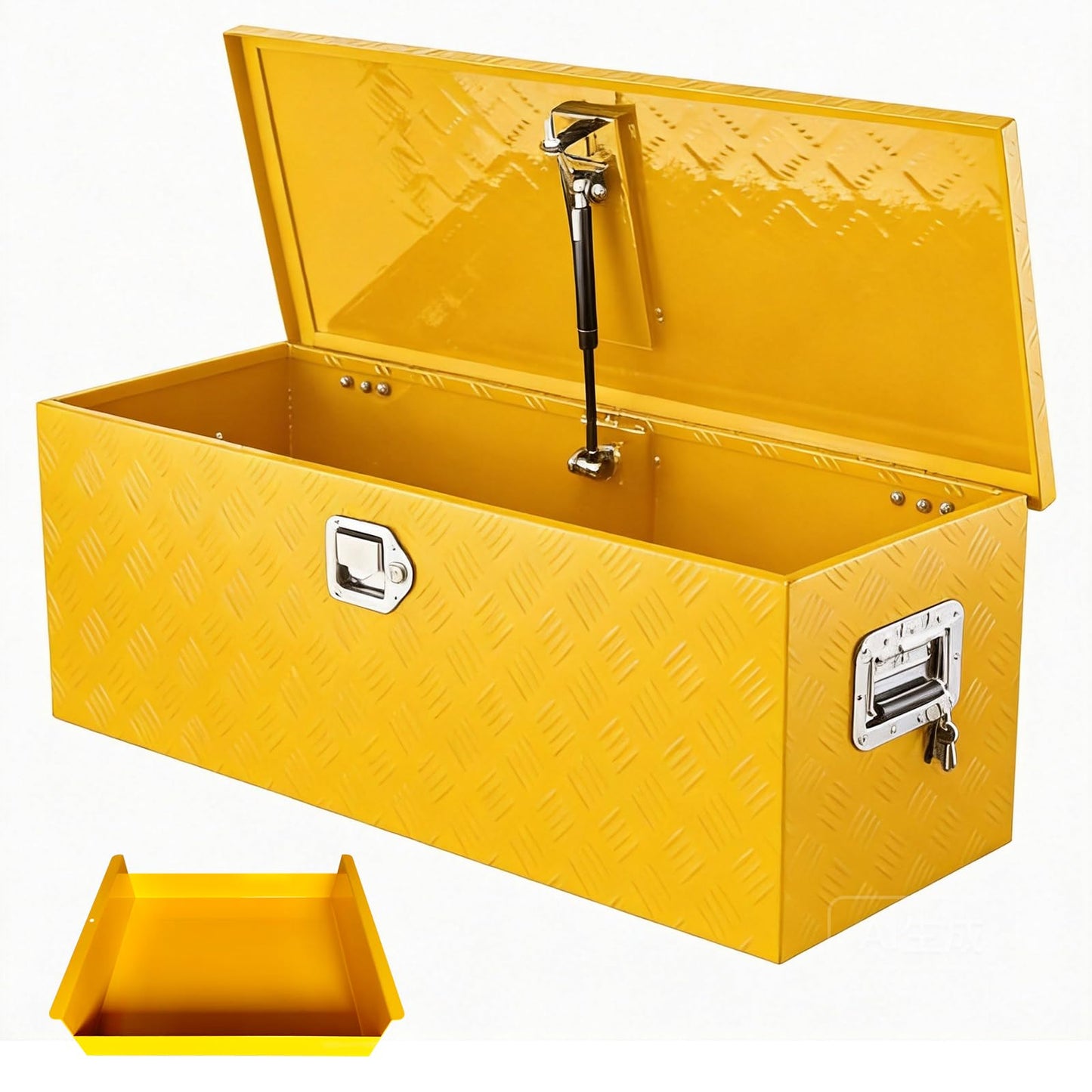 IDEALHOUSE Heavy Duty Aluminum Truck Bed Tool Box, 36x15x15 in - Lockable, Weatherproof Storage Chest with Gas Strut Lid, Organizer Tray, Side Handles, for Pickup, Trailer, RV - Five-Striped Yellow
