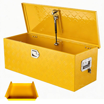 IDEALHOUSE Heavy Duty Aluminum Truck Bed Tool Box, 36x15x15 in - Lockable, Weatherproof Storage Chest with Gas Strut Lid, Organizer Tray, Side Handles, for Pickup, Trailer, RV - Five-Striped Yellow