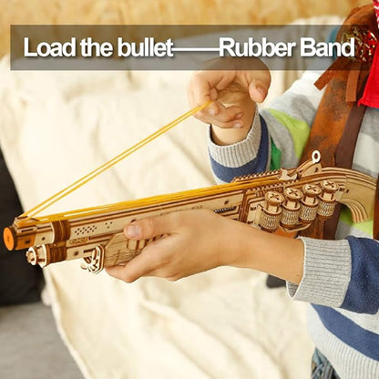 ROKR 3D Wooden Puzzle DIY Building Toys Mechanical Model - Multi-Player Game with Wood Targets &ampRubber Bands Gifts for Adults