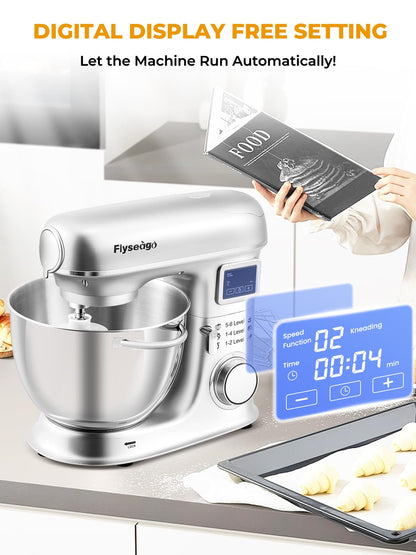 Flyseago Stand Mixer 8-IN-1 8.5 Qt 2000W Multifunctional Fermentation Electric Kitchen Mixer 6 Speed Tilt-Head with Stainless Steel Bowl, 1.5L Glass Jar Meat Grinder Dough Hook Whisk Pasta Attachment