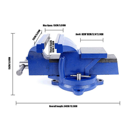 Bench Vise Heavy Duty, Table 6" Vise - Locking Base Clamp Cast Steel 360° Swivel Vice with Anvil, Table Clamp Pipe Lock Pliers Base Desktop for Woodworking Cutting Conduit Drilling, Sanding