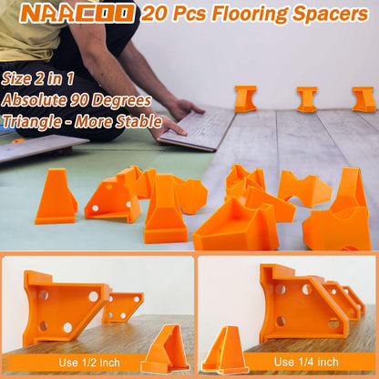 NAACOO Laminate/Vinyl Flooring Tools, Heavy Tapping Block - Knock 1-2 Times, Heavy Pull Bar, 20pc Upgrade Flooring Spacers, Rubber Mallet - Professional 6 in 1 Floor Installation Kit.