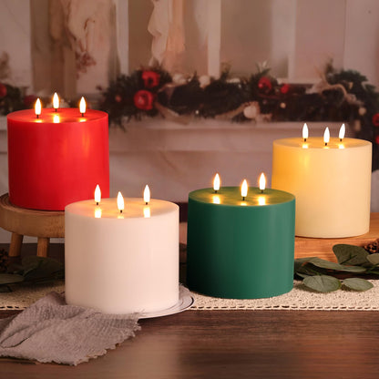 Girimax White 3 Wick Flameless Candle with Remote, 6x6 inch Giant LED Pillar Candle, Battery Operated Real Wax Flickering