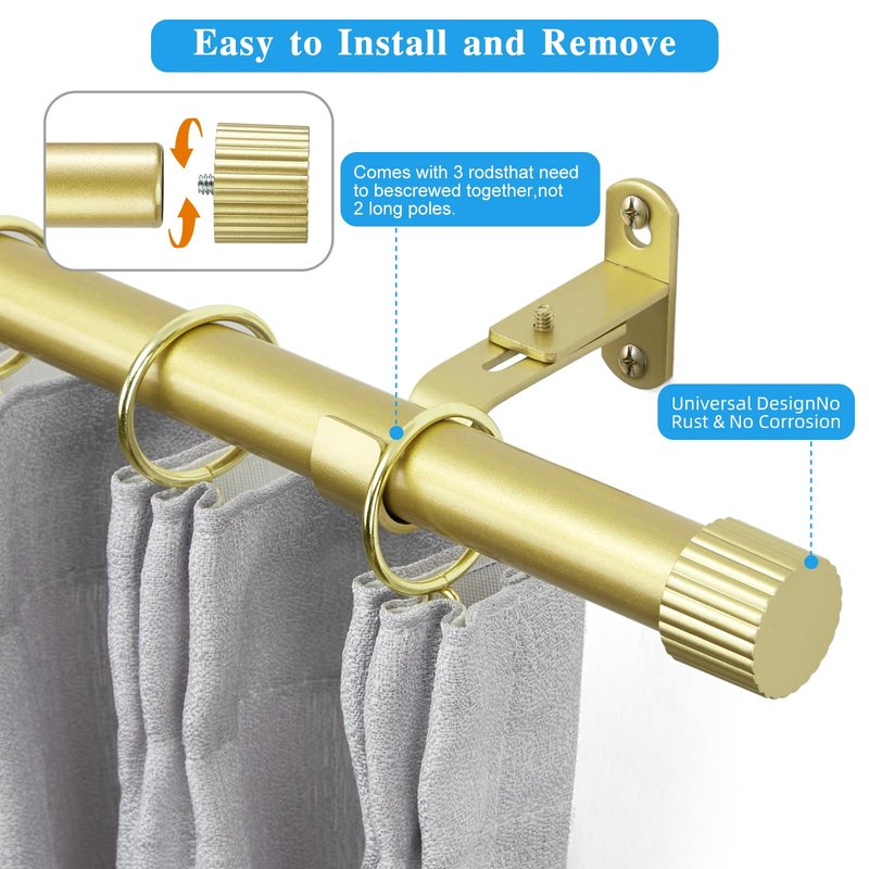 AMZSEVEN Curtain Rods for Windows, Drapery Rod 1 inch Diameter, Curtain Rod with Cylindrical Finials (Black, 16" to 48" - 1'' rod)