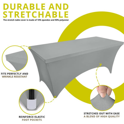 Utopia Kitchen Spandex Tablecloth 2 Pack [8FT, Grey] Tight, Fitted, Washable and Wrinkle Resistant Stretch Table Cloth Rectangle Cover for Trade Show, Weddings & Parties [96Lx30Wx30H Inch]